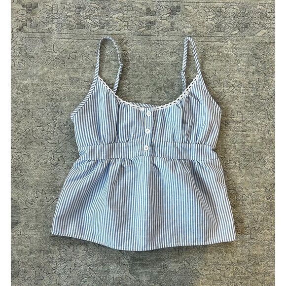 Babydoll Tank Blue White Striped Top - Picture 2 of 3